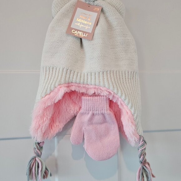 Toddler Girls Unicorn Winter Hat and Mitten Set NWT 2t-4t Capelli New York - Picture 8 of 8